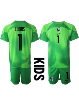 Frankreich Hugo Lloris #1 Torwart Auswärts Trikotsatz für Kinder WM 2022 Kurzarm (+ Kurze Hosen)